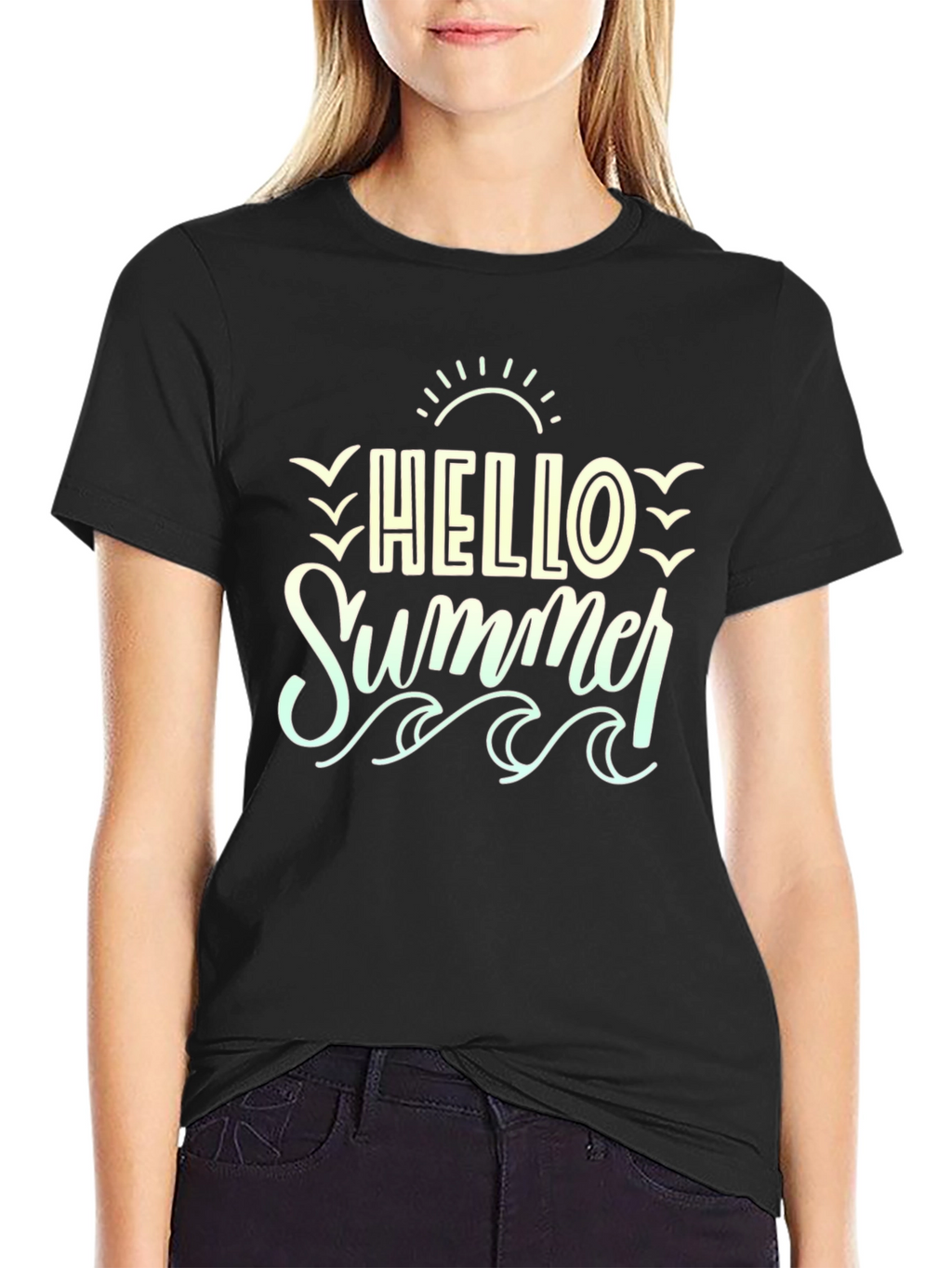 Hello Summer T-Shirt - Black Beach Vibe