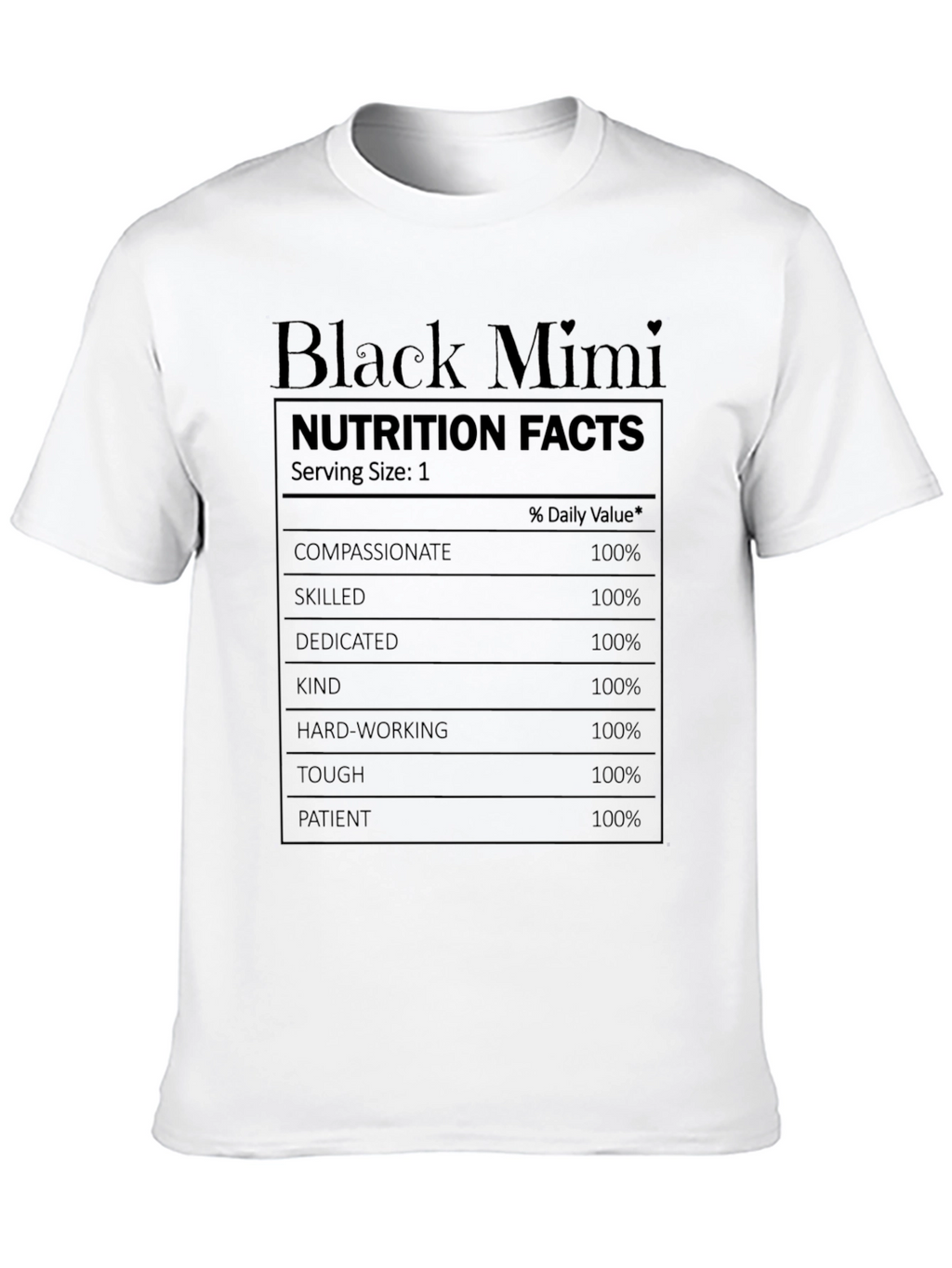 Black Mimi Nutrition Facts T-Shirt