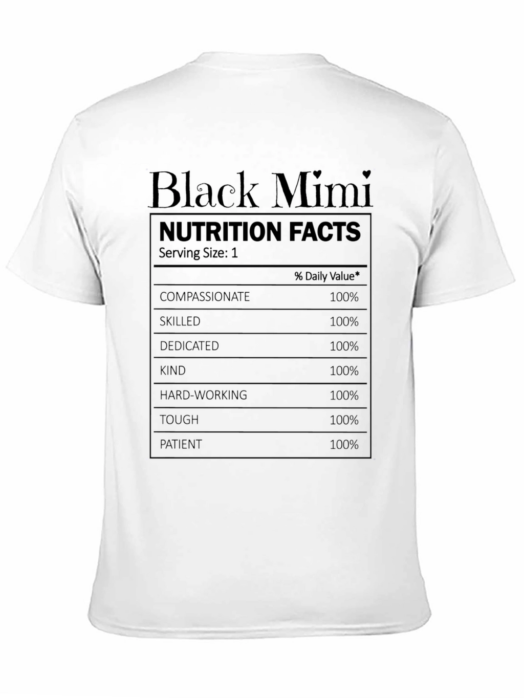 Black Mimi Nutrition Facts T-Shirt