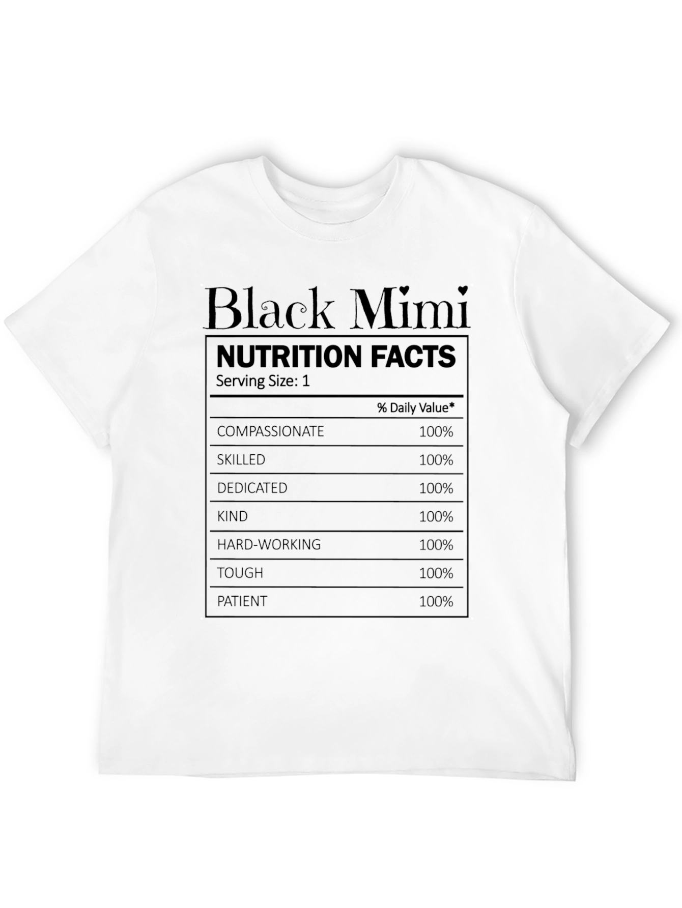 Black Mimi Nutrition Facts T-Shirt