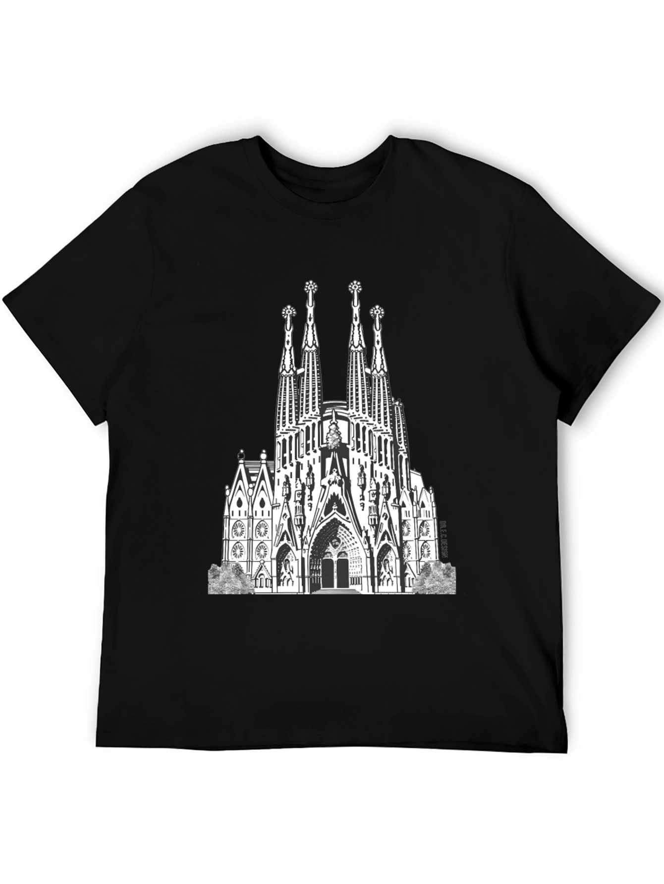 Sagrada Familia Graphic Tee - Black Cotton T-Shirt
