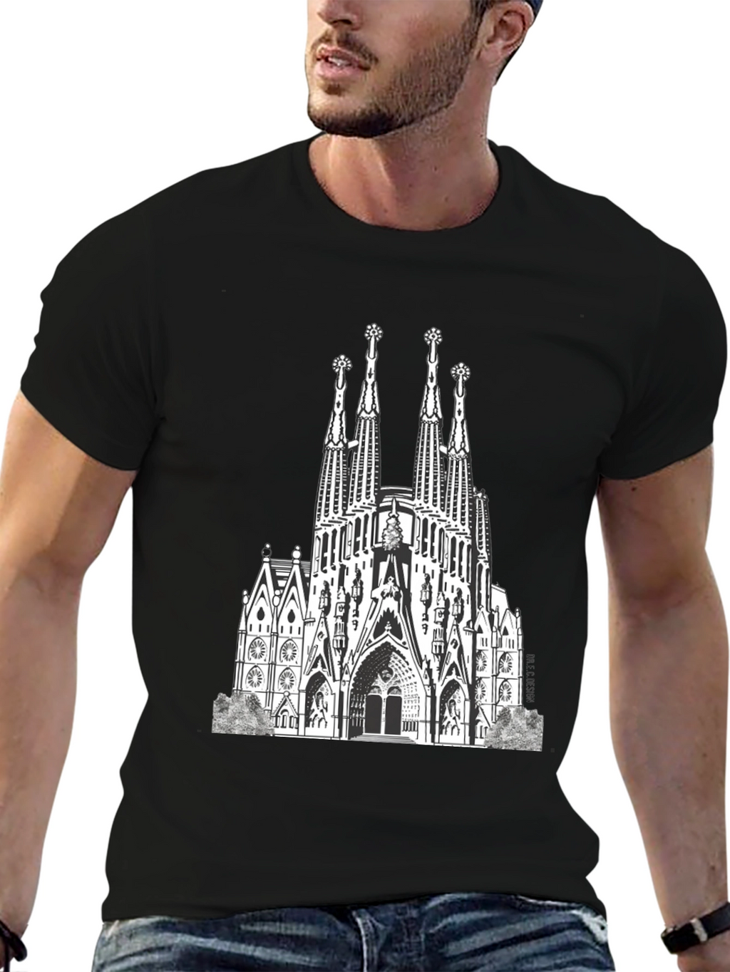 Sagrada Familia Graphic Tee - Black Cotton T-Shirt