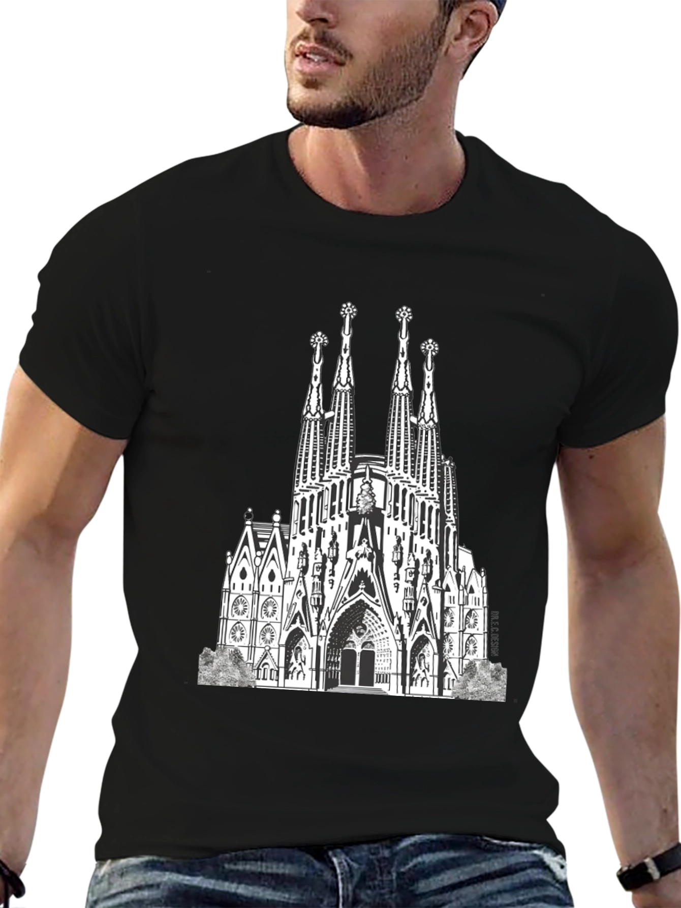 Sagrada Familia Graphic Tee - Black Cotton T-Shirt