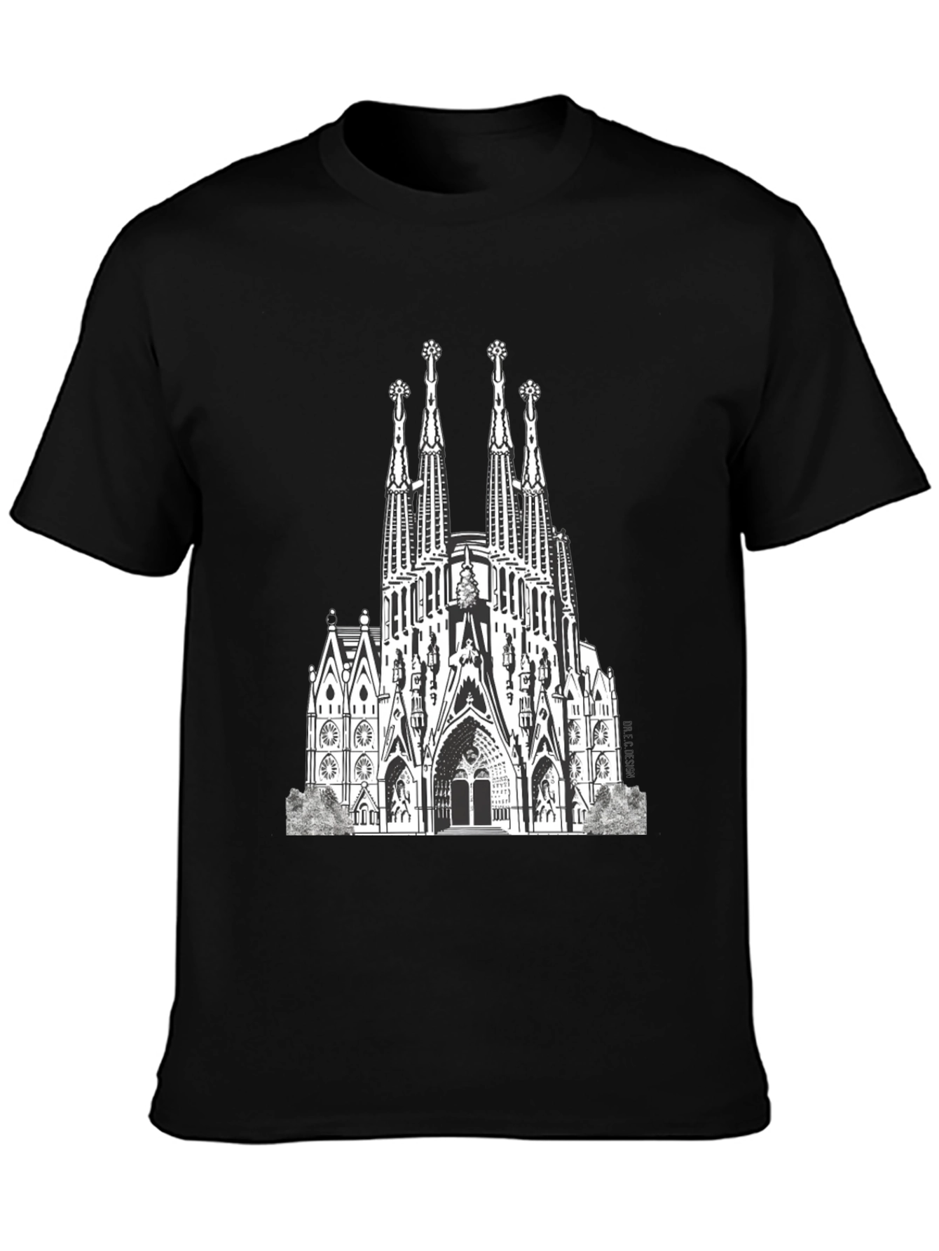Sagrada Familia Graphic Tee - Black Cotton T-Shirt