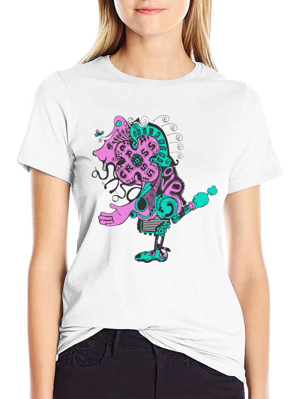 Abstract Robot Graphic Black T-Shirt