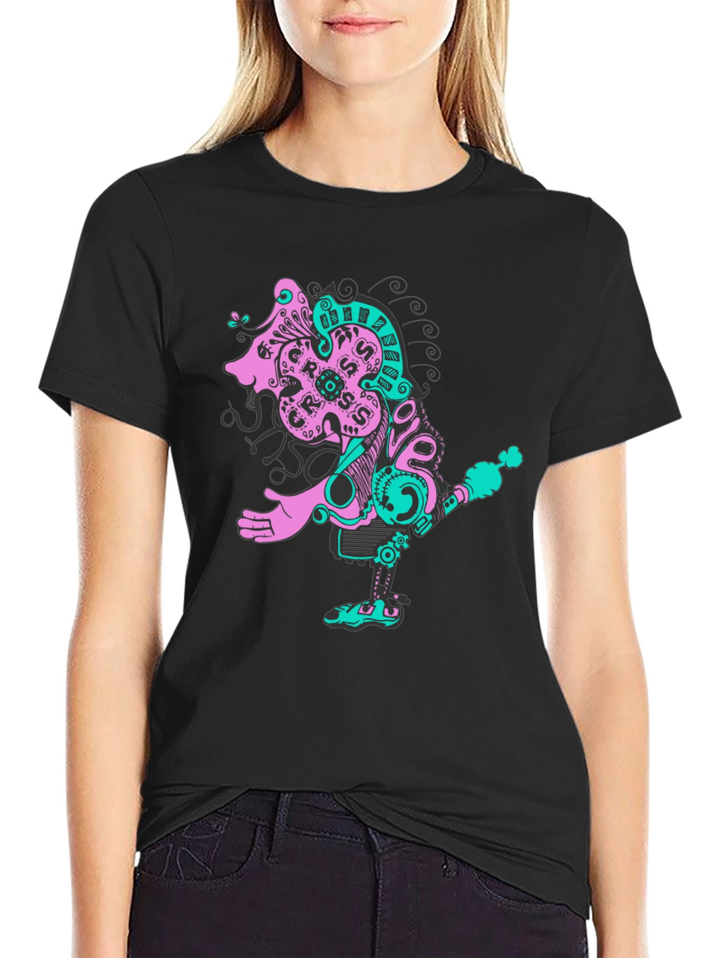 Abstract Robot Graphic Black T-Shirt