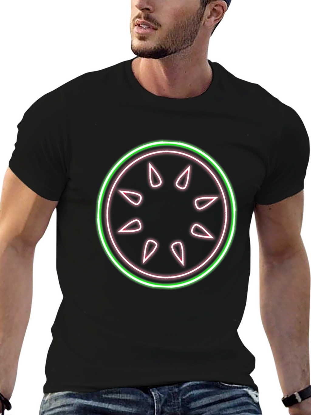 Neon Fruit Slice Graphic Black T-Shirt