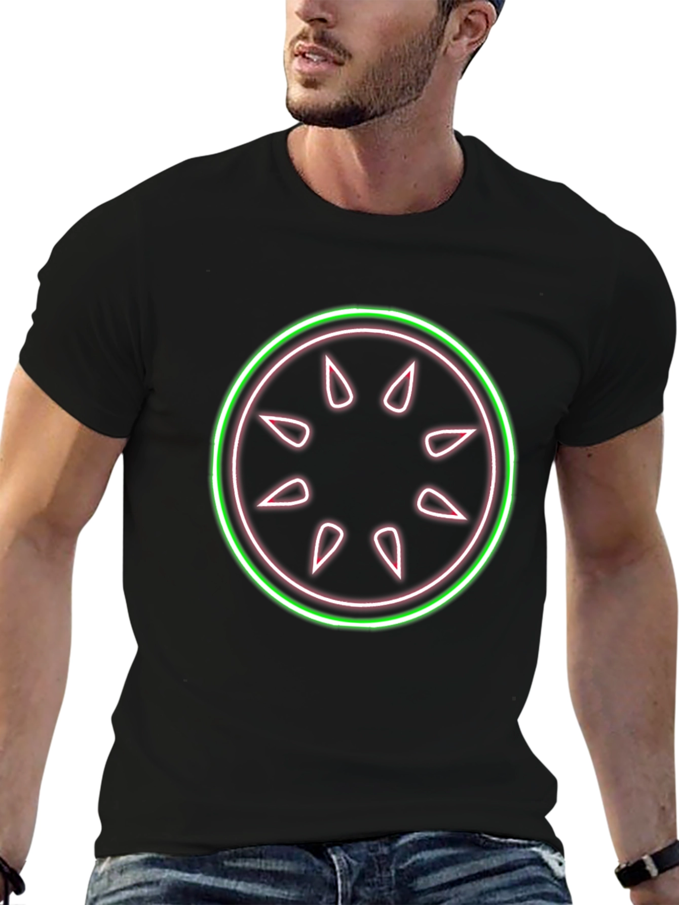 Neon Fruit Slice Graphic Black T-Shirt