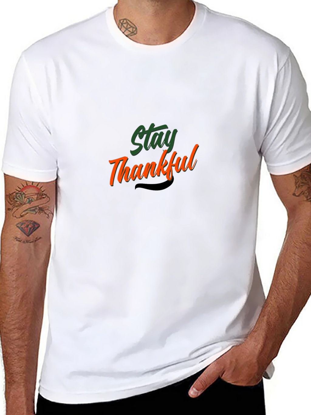 Stay Thankful Black Graphic T-Shirt