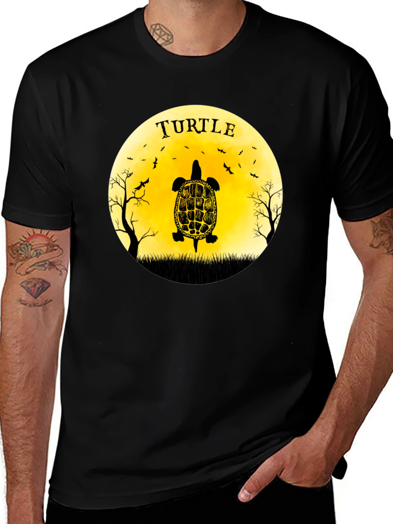 Turtle Graphic Tee - Black Cotton T-Shirt