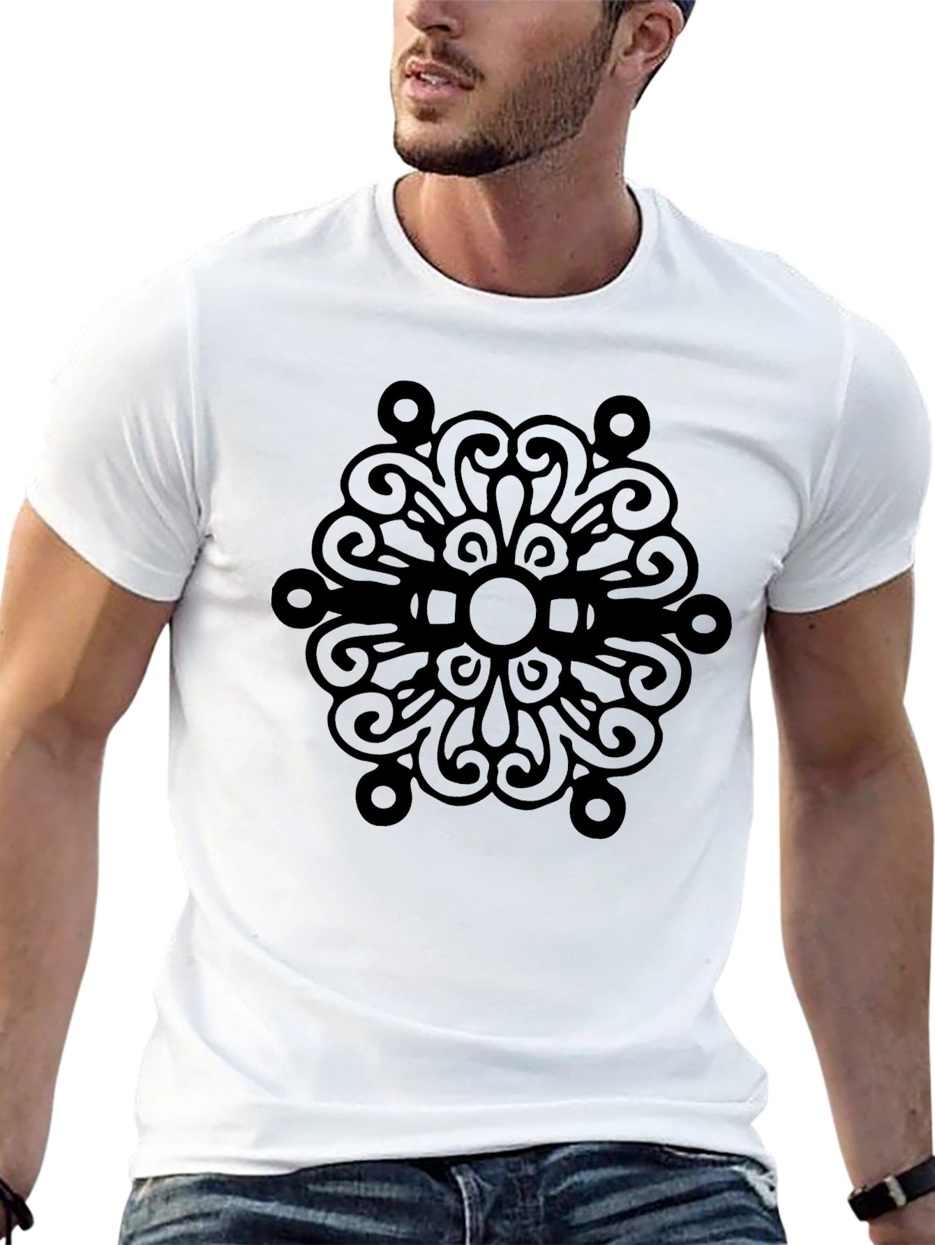 Black T-Shirt with Mandala Design