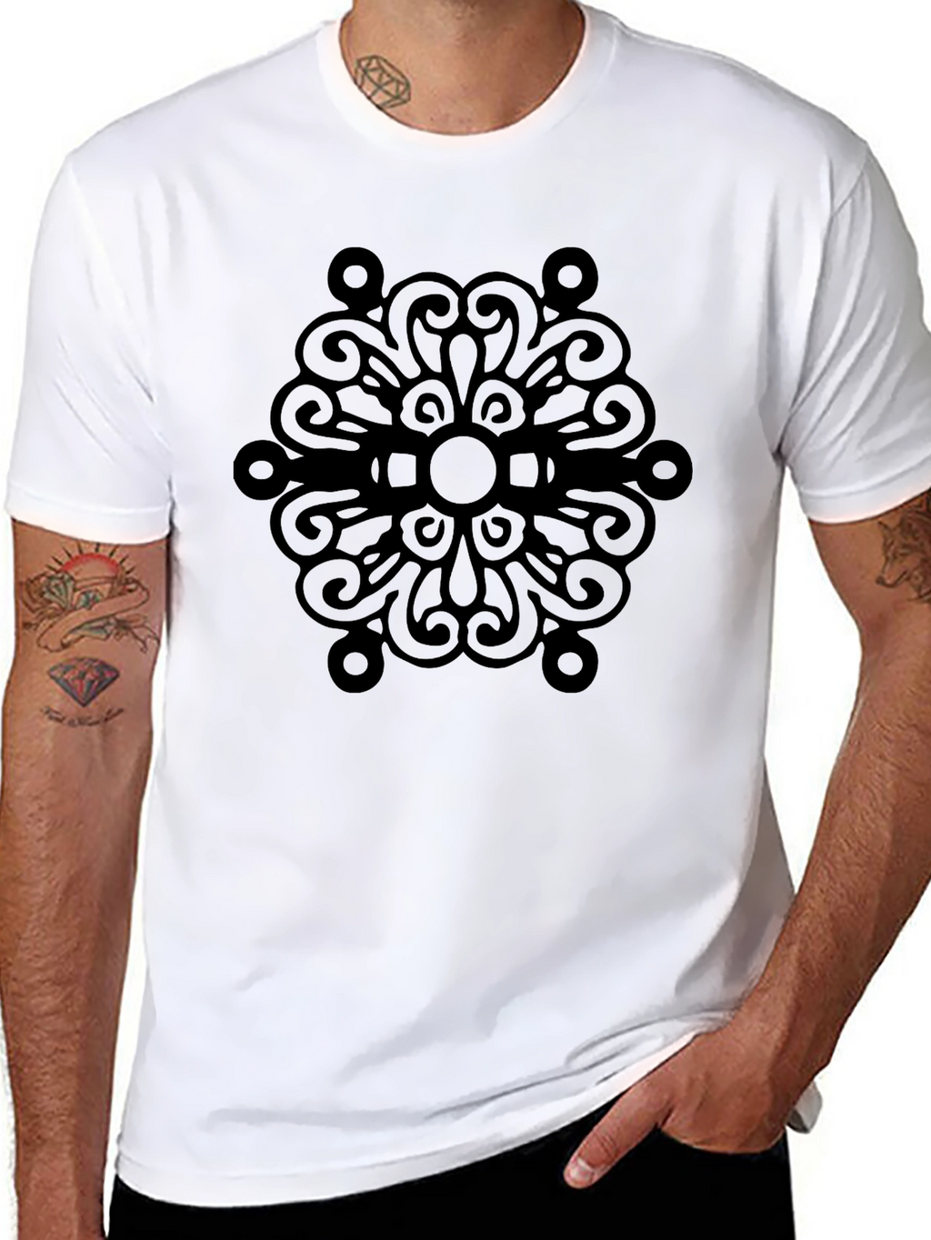 Black T-Shirt with Mandala Design
