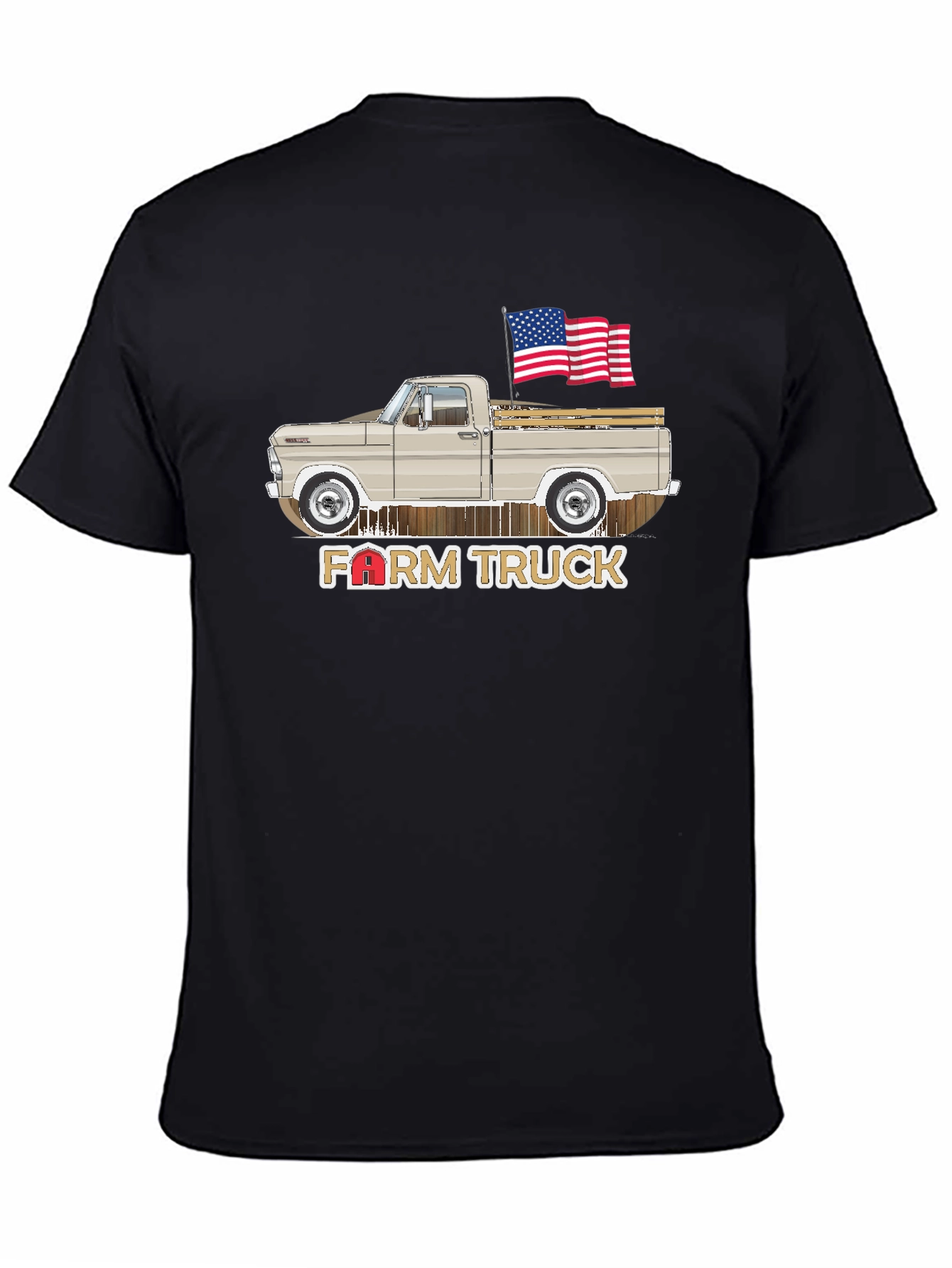 Farm Truck T-Shirt - American Flag - Vintage Pickup Design