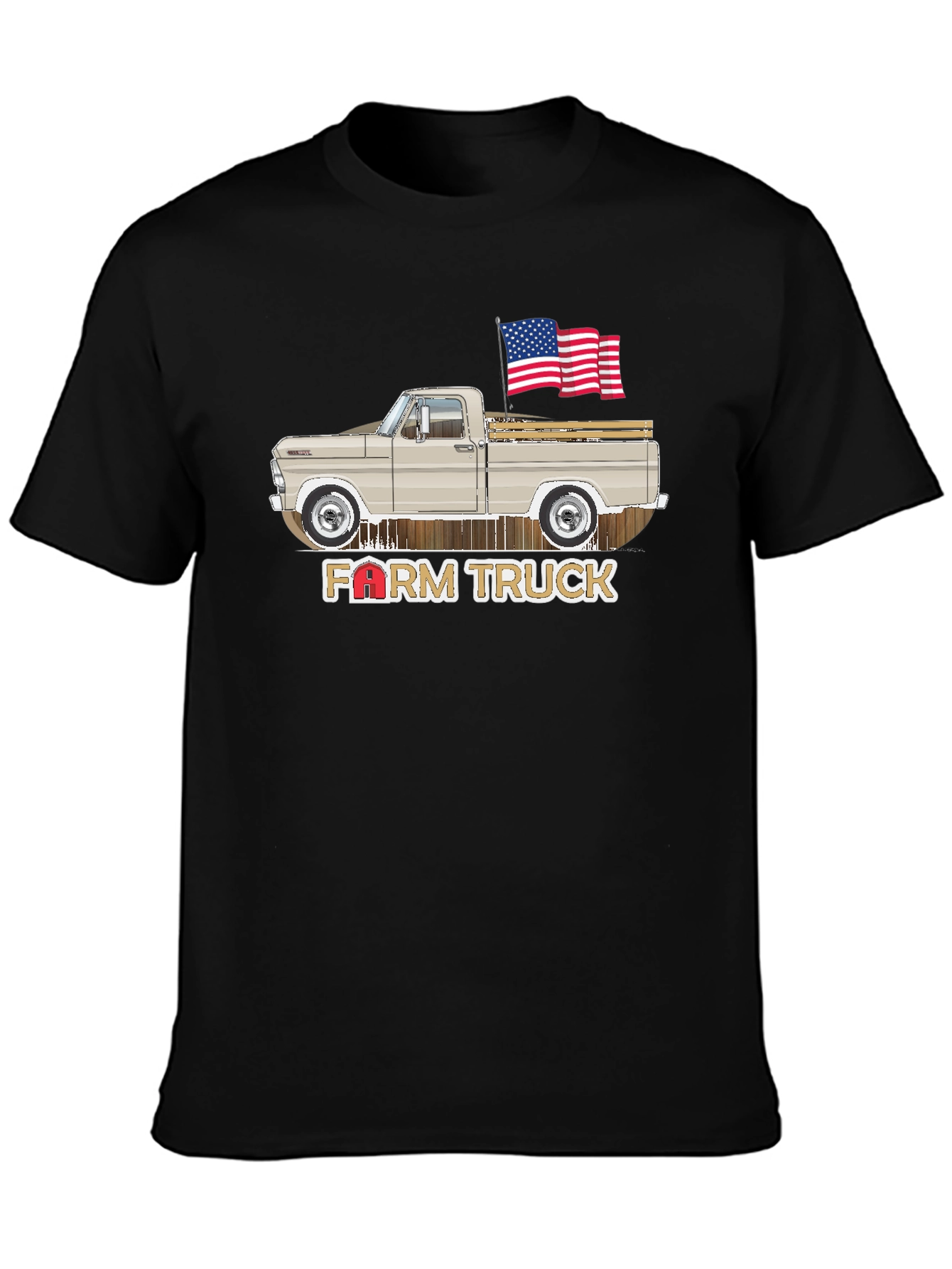 Farm Truck T-Shirt - American Flag - Vintage Pickup Design