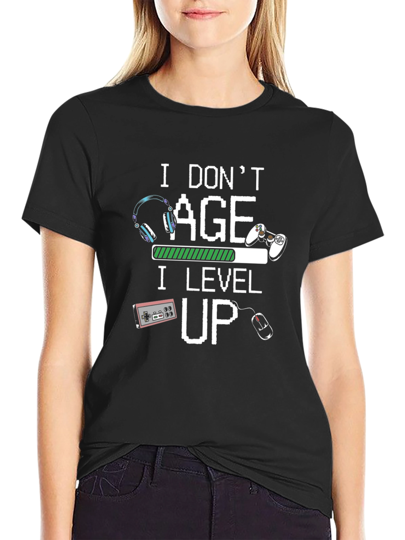 I Dont Age I Level Up T-Shirt Gamer Black