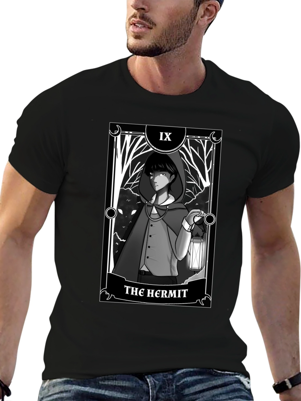 The Hermit Tarot Card Graphic T-Shirt - Black