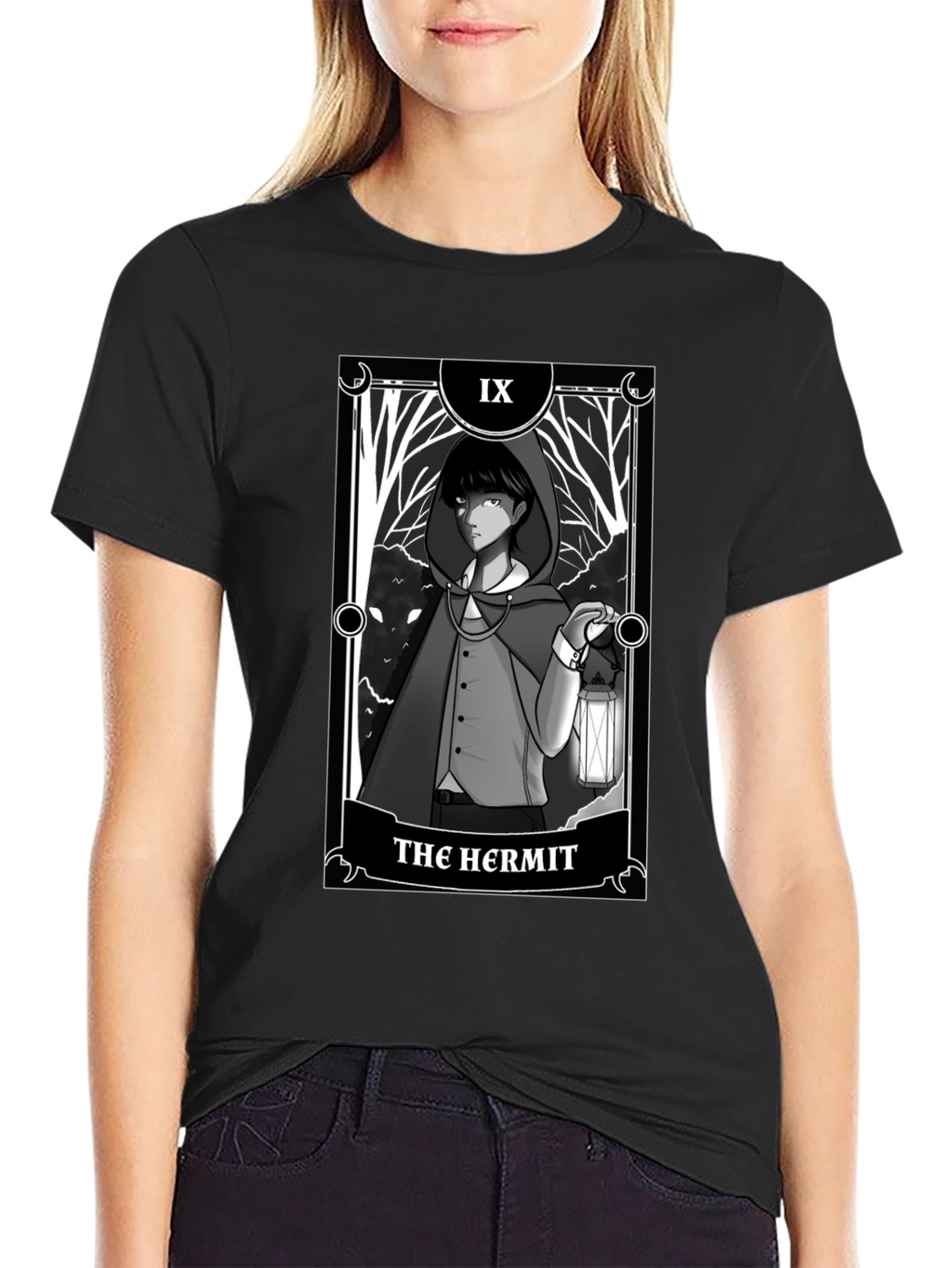 The Hermit Tarot Card Graphic T-Shirt - Black
