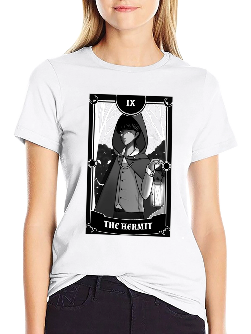 The Hermit Tarot Card Graphic T-Shirt - Black
