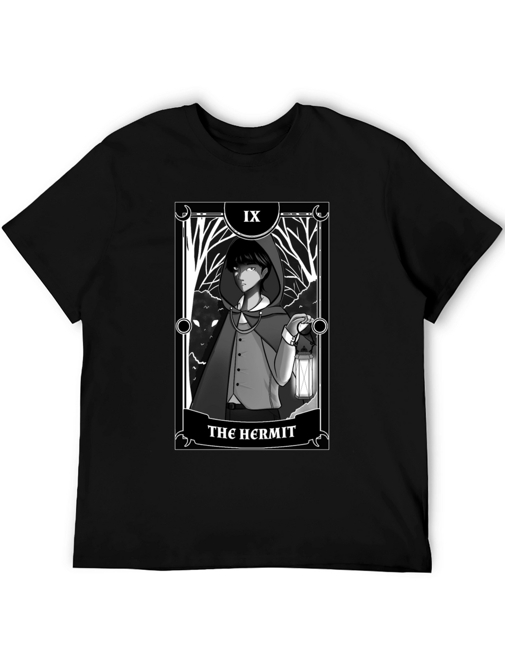 The Hermit Tarot Card Graphic T-Shirt - Black
