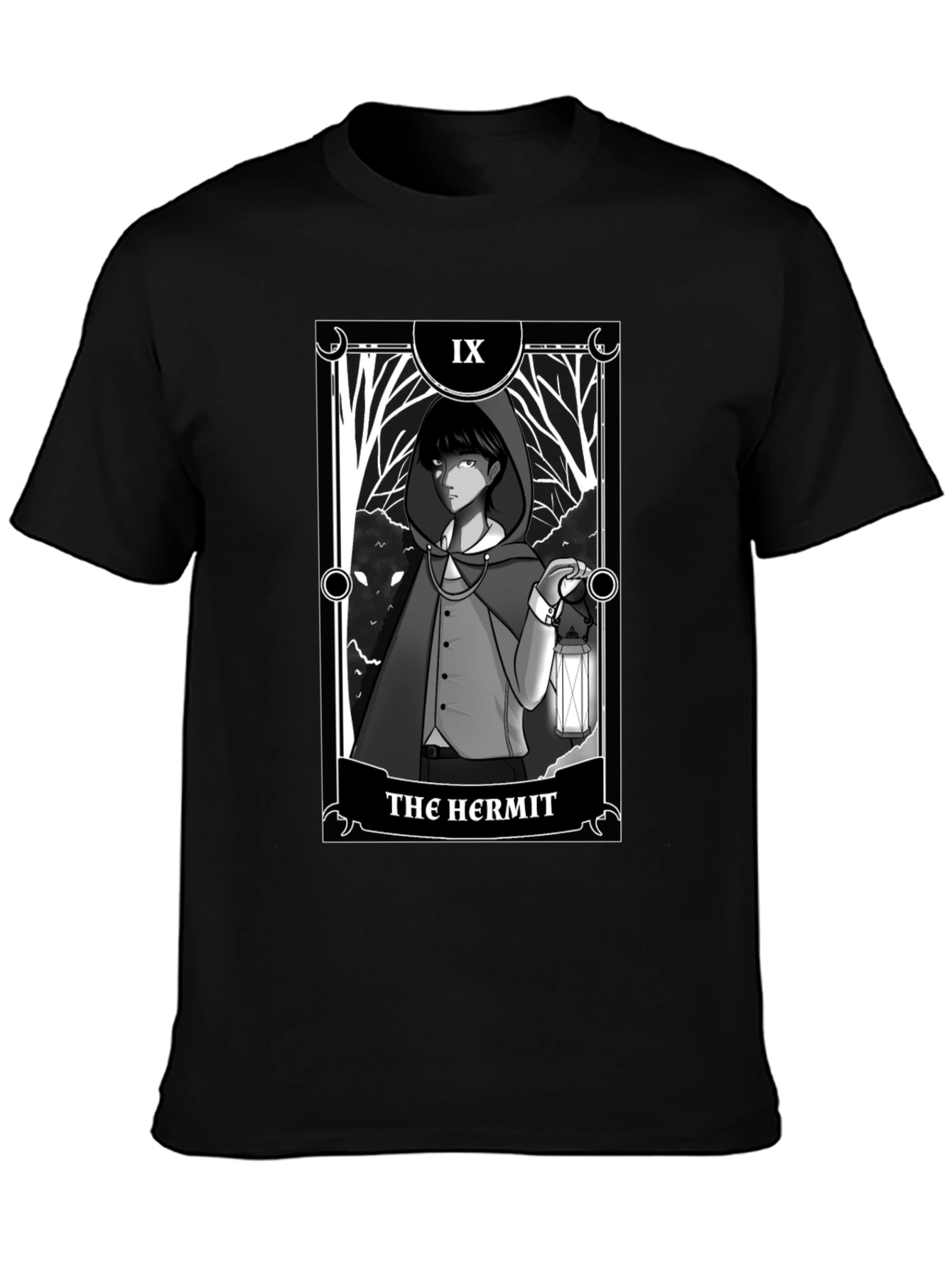 The Hermit Tarot Card Graphic T-Shirt - Black