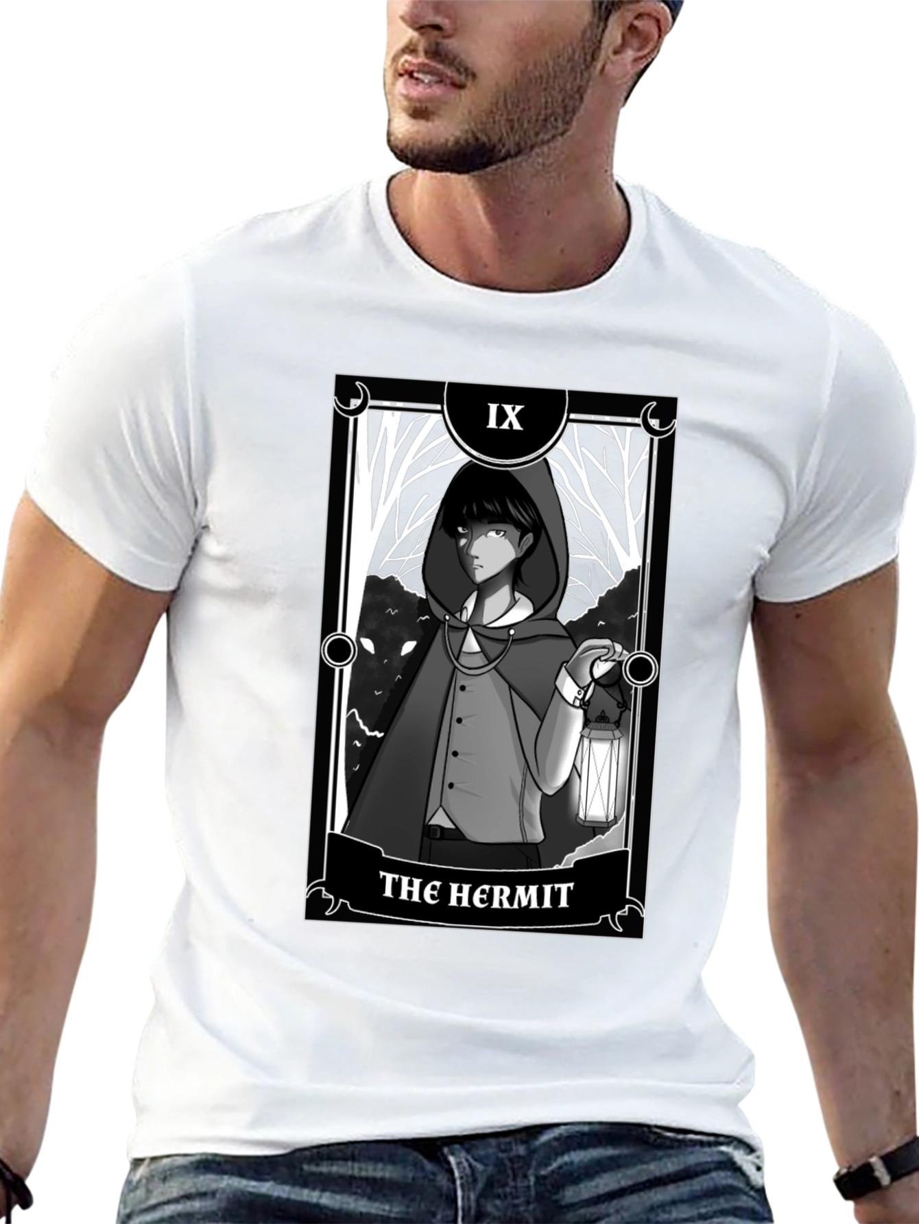 The Hermit Tarot Card Graphic T-Shirt - Black