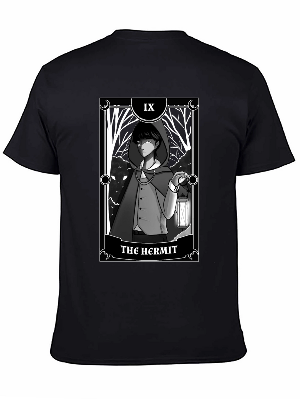 The Hermit Tarot Card Graphic T-Shirt - Black