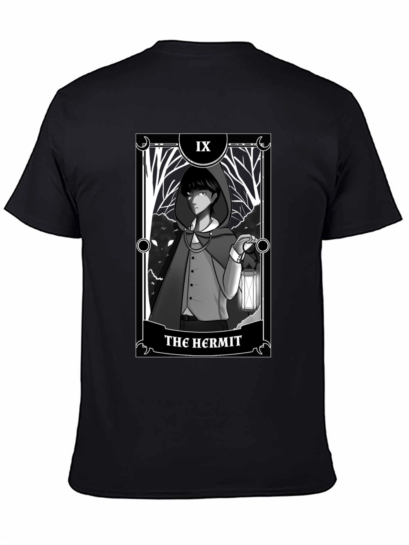The Hermit Tarot Card Graphic T-Shirt - Black