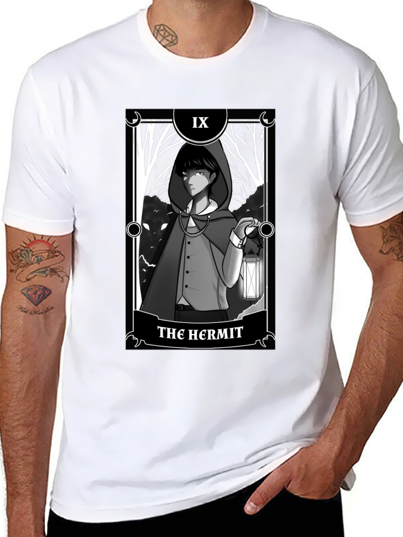 The Hermit Tarot Card Graphic T-Shirt - Black