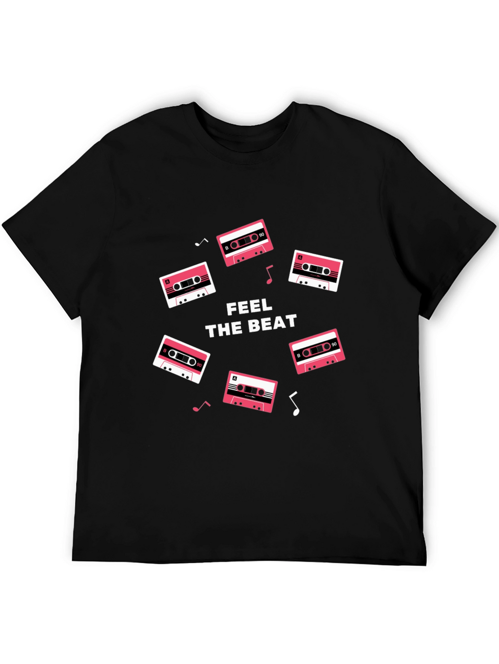 Retro Cassette Feel the Beat Black T-Shirt
