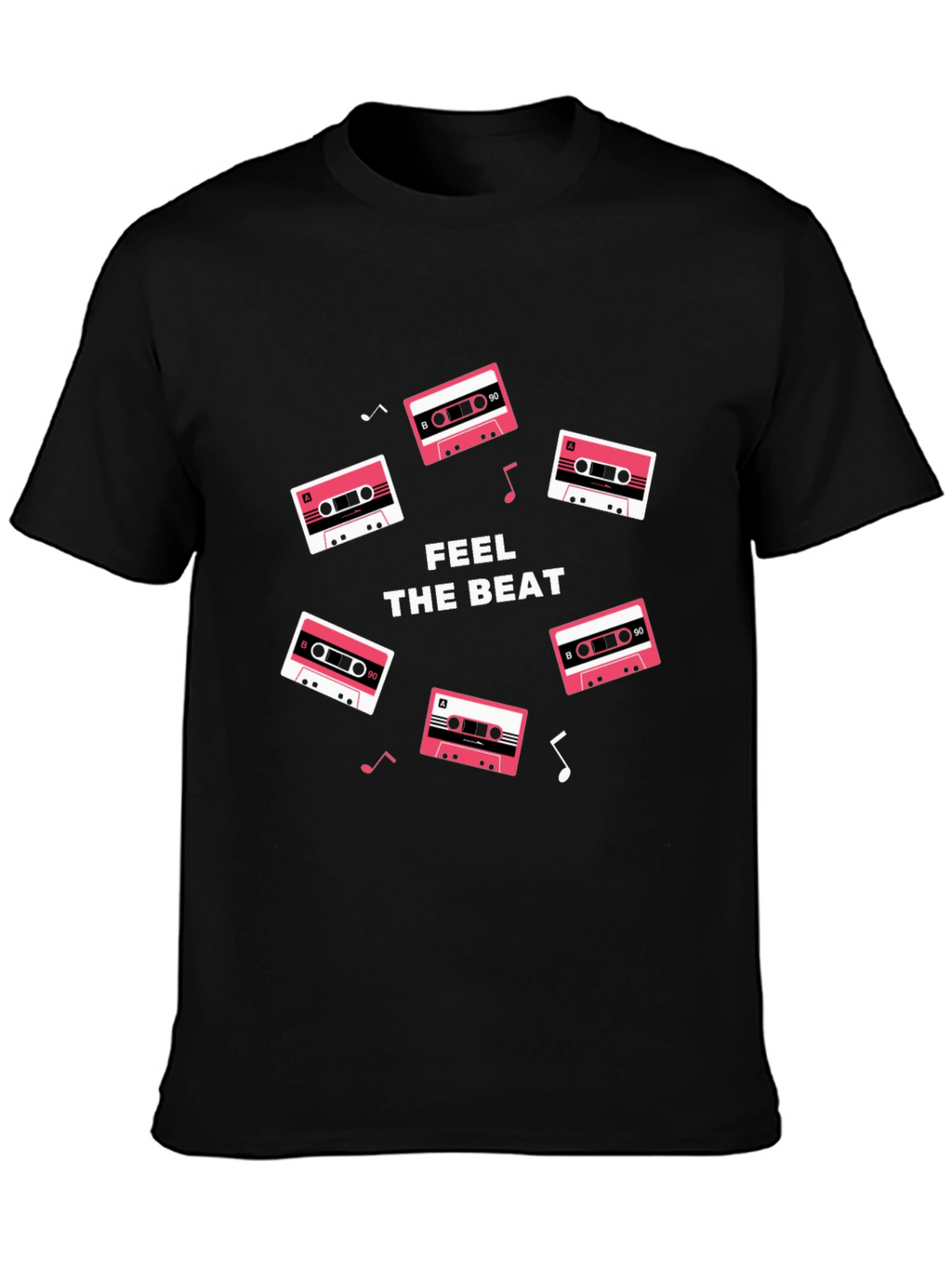 Retro Cassette Feel the Beat Black T-Shirt