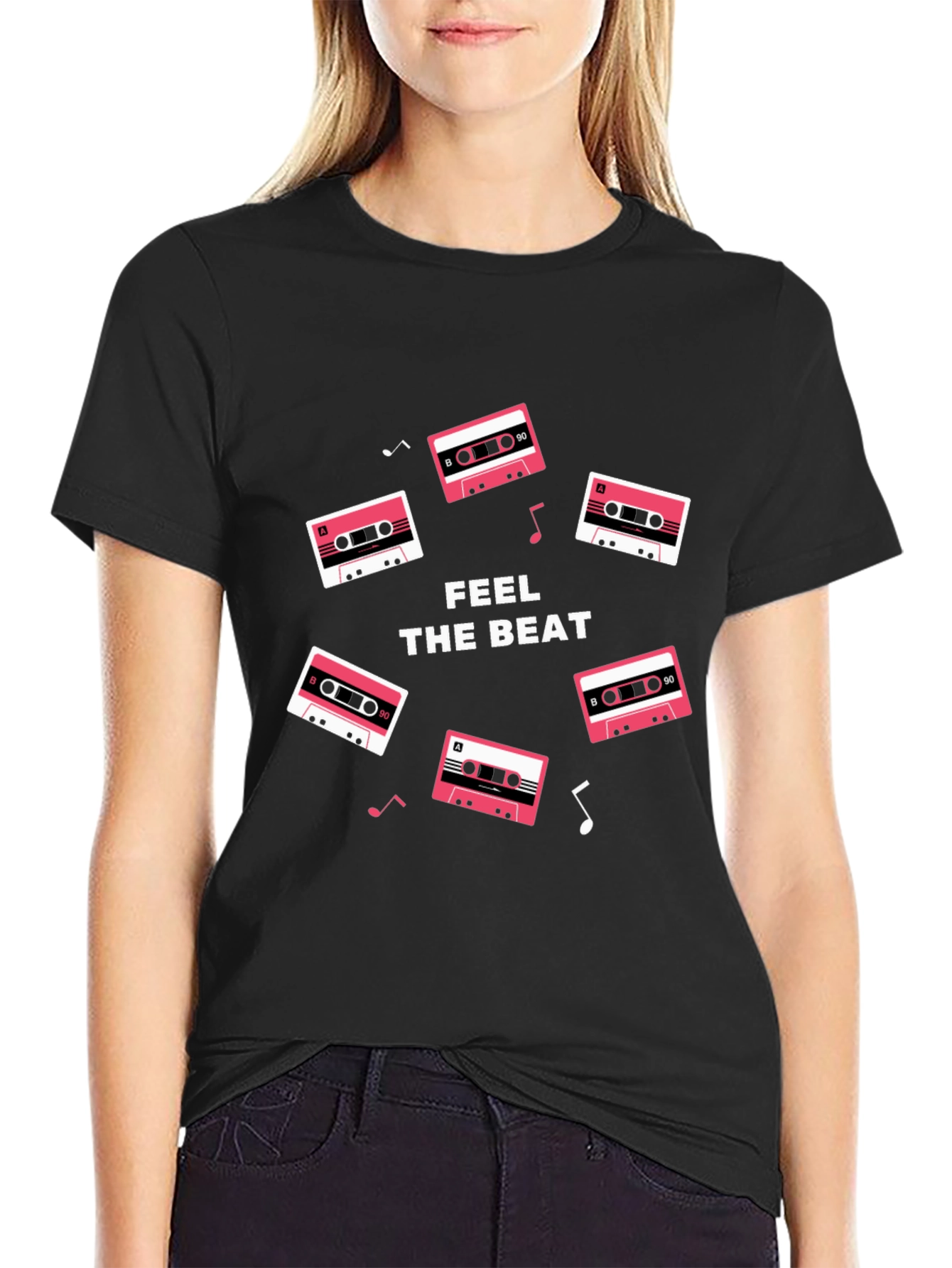 Retro Cassette Feel the Beat Black T-Shirt