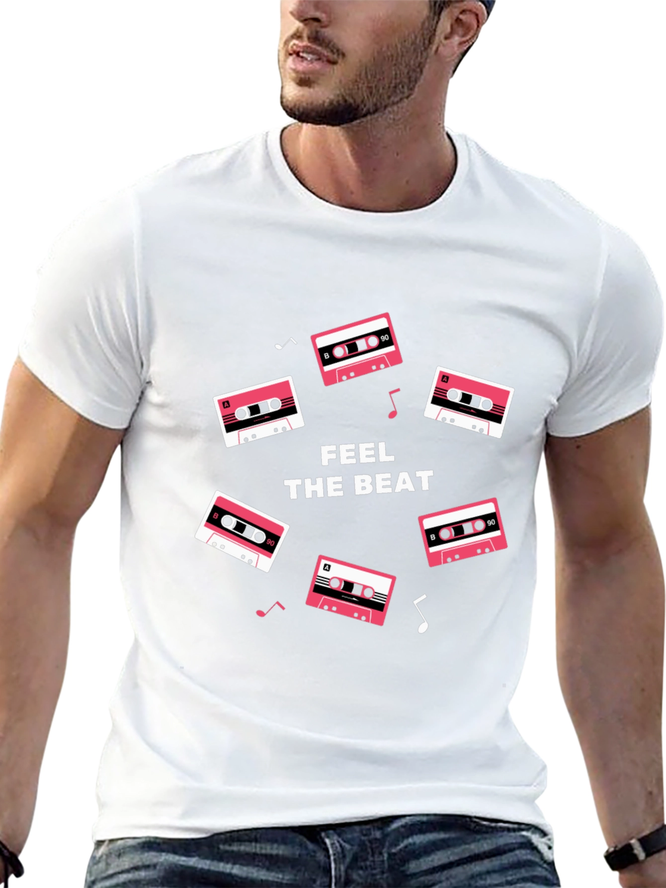 Retro Cassette Feel the Beat Black T-Shirt