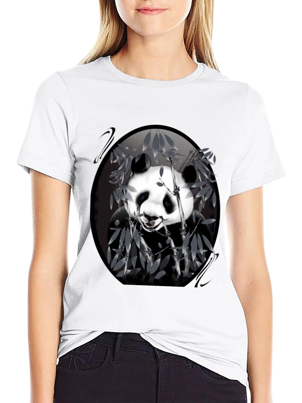 Panda Bamboo Graphic Black T-Shirt - Mens Casual Wear