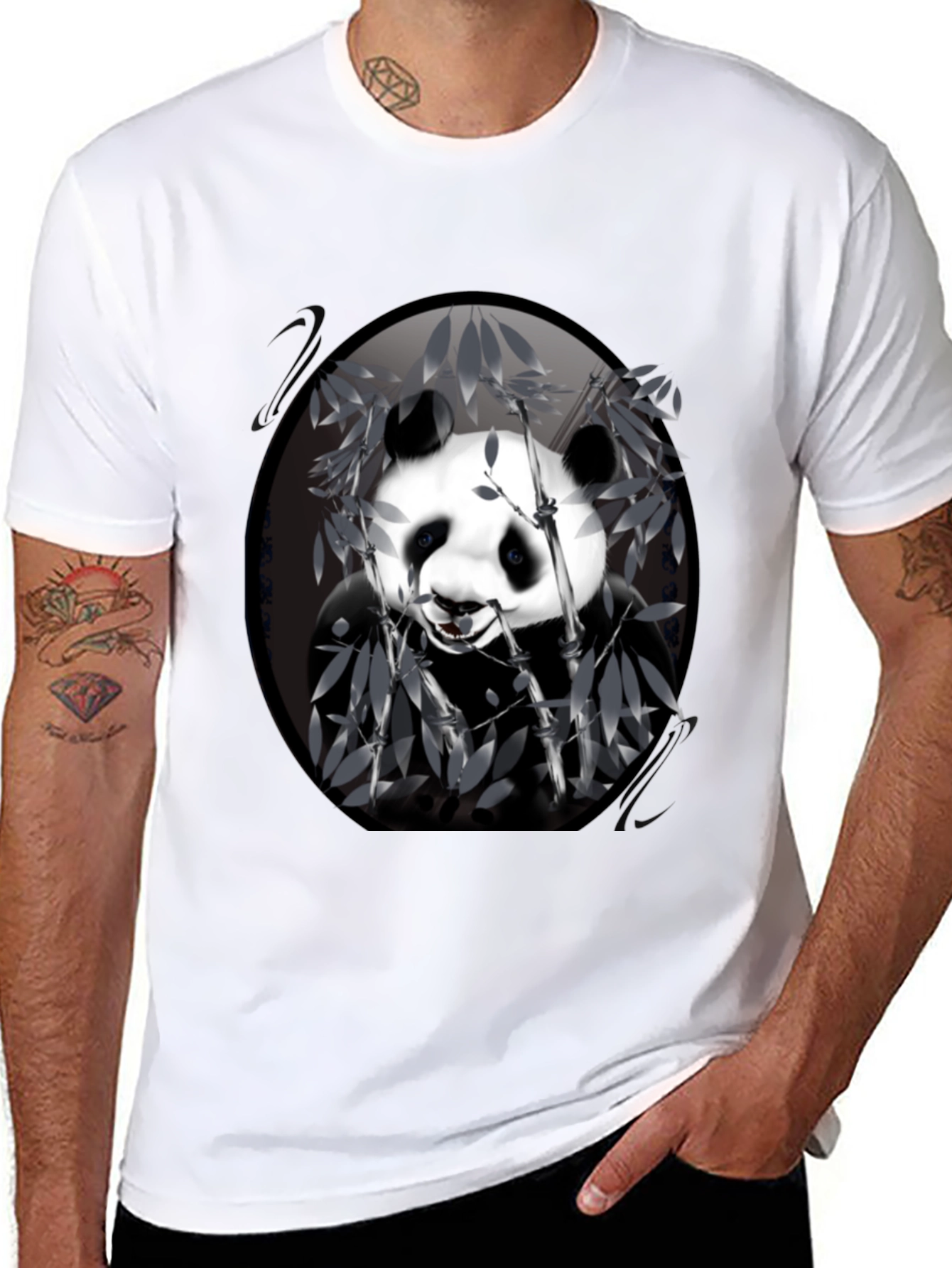 Panda Bamboo Graphic Black T-Shirt - Mens Casual Wear