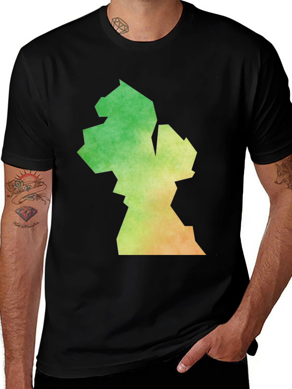 Guyana Map T-Shirt - Black Cotton Blend Casual Tee