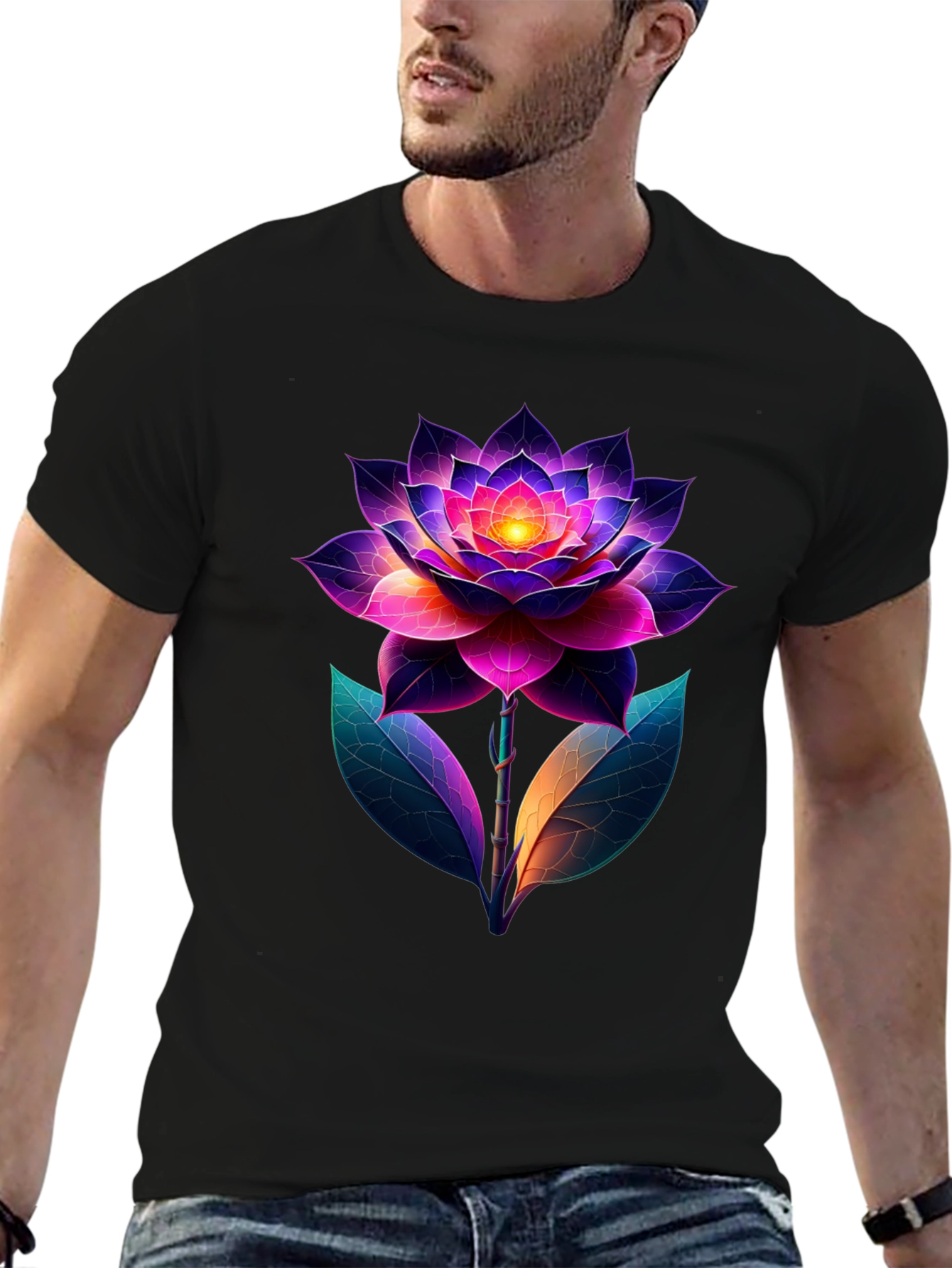 Vibrant Lotus Flower Graphic T-Shirt