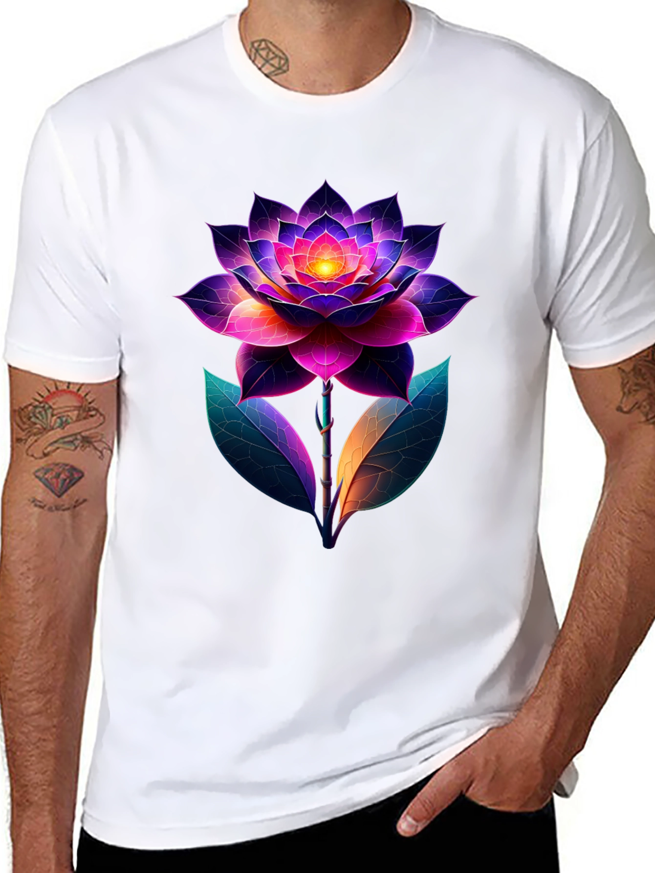 Vibrant Lotus Flower Graphic T-Shirt