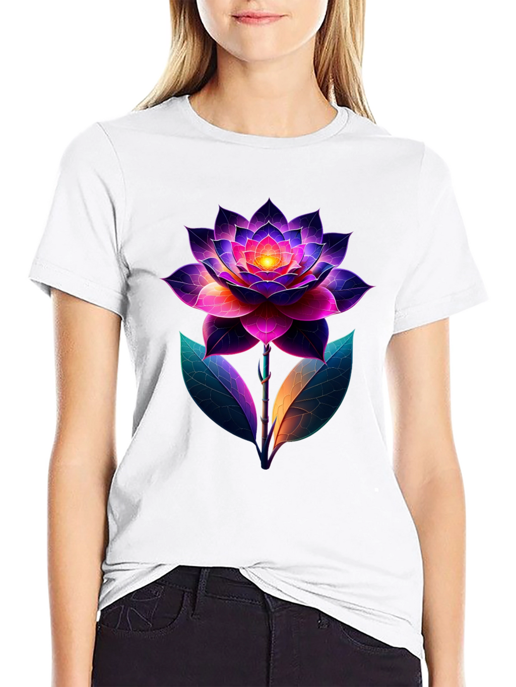 Vibrant Lotus Flower Graphic T-Shirt