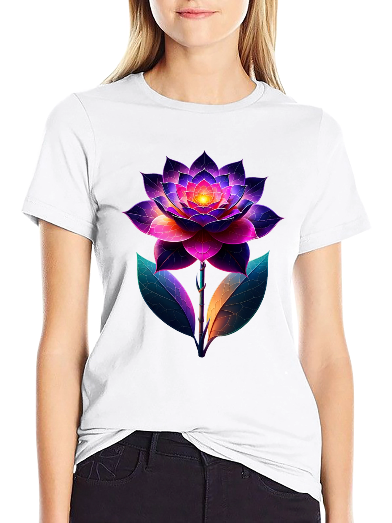 Vibrant Lotus Flower Graphic T-Shirt