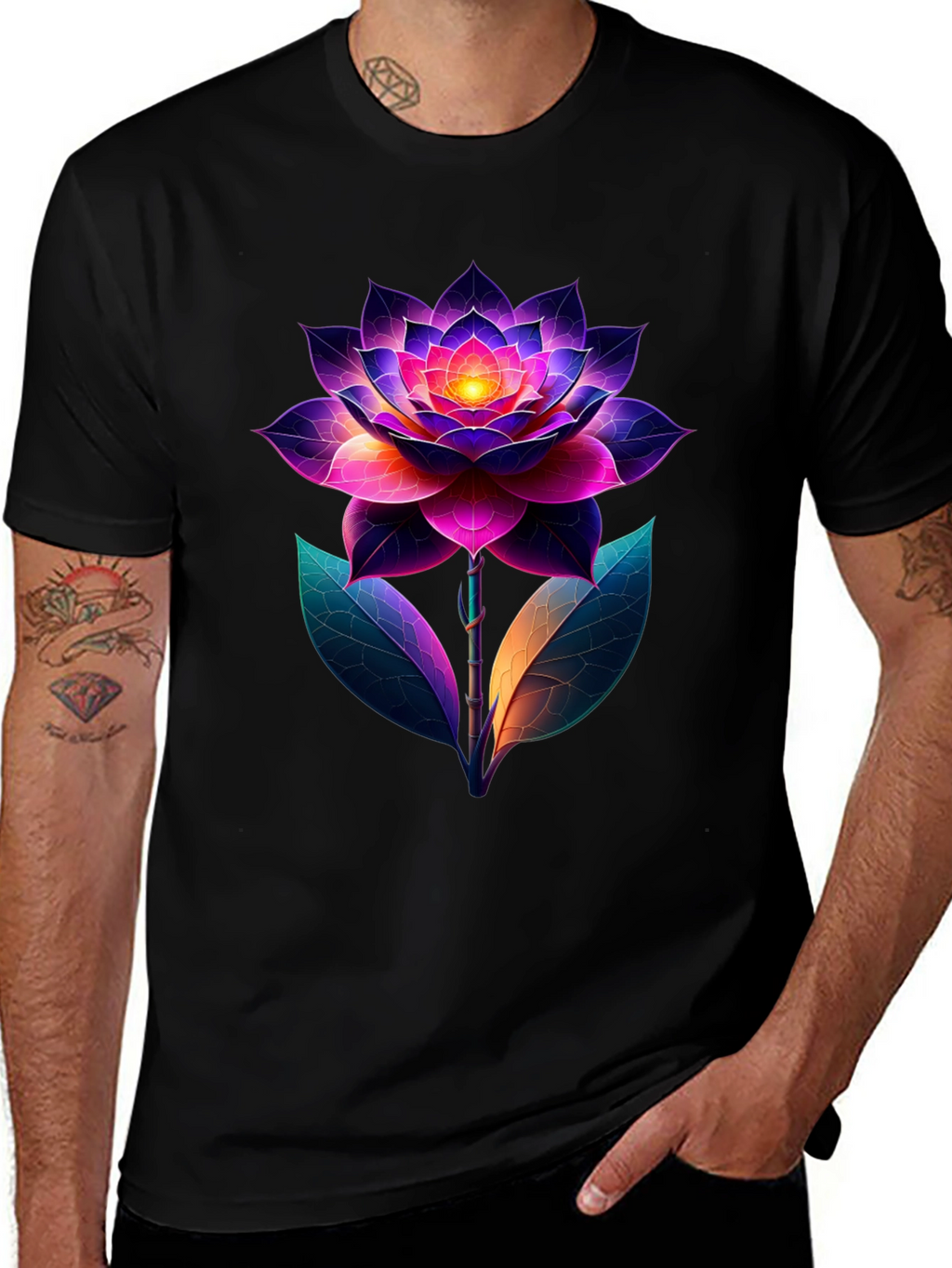 Vibrant Lotus Flower Graphic T-Shirt
