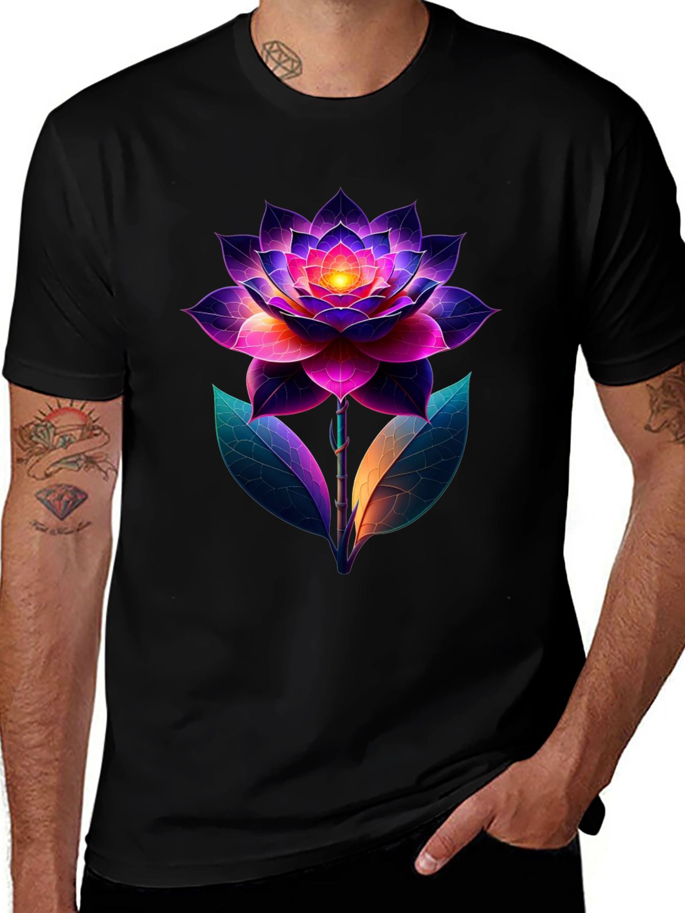 Vibrant Lotus Flower Graphic T-Shirt