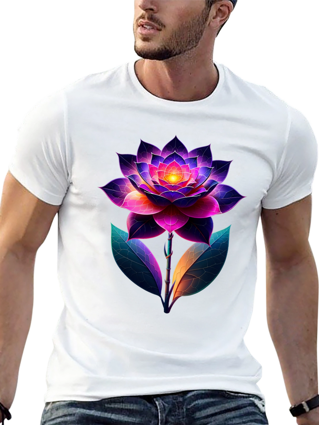 Vibrant Lotus Flower Graphic T-Shirt