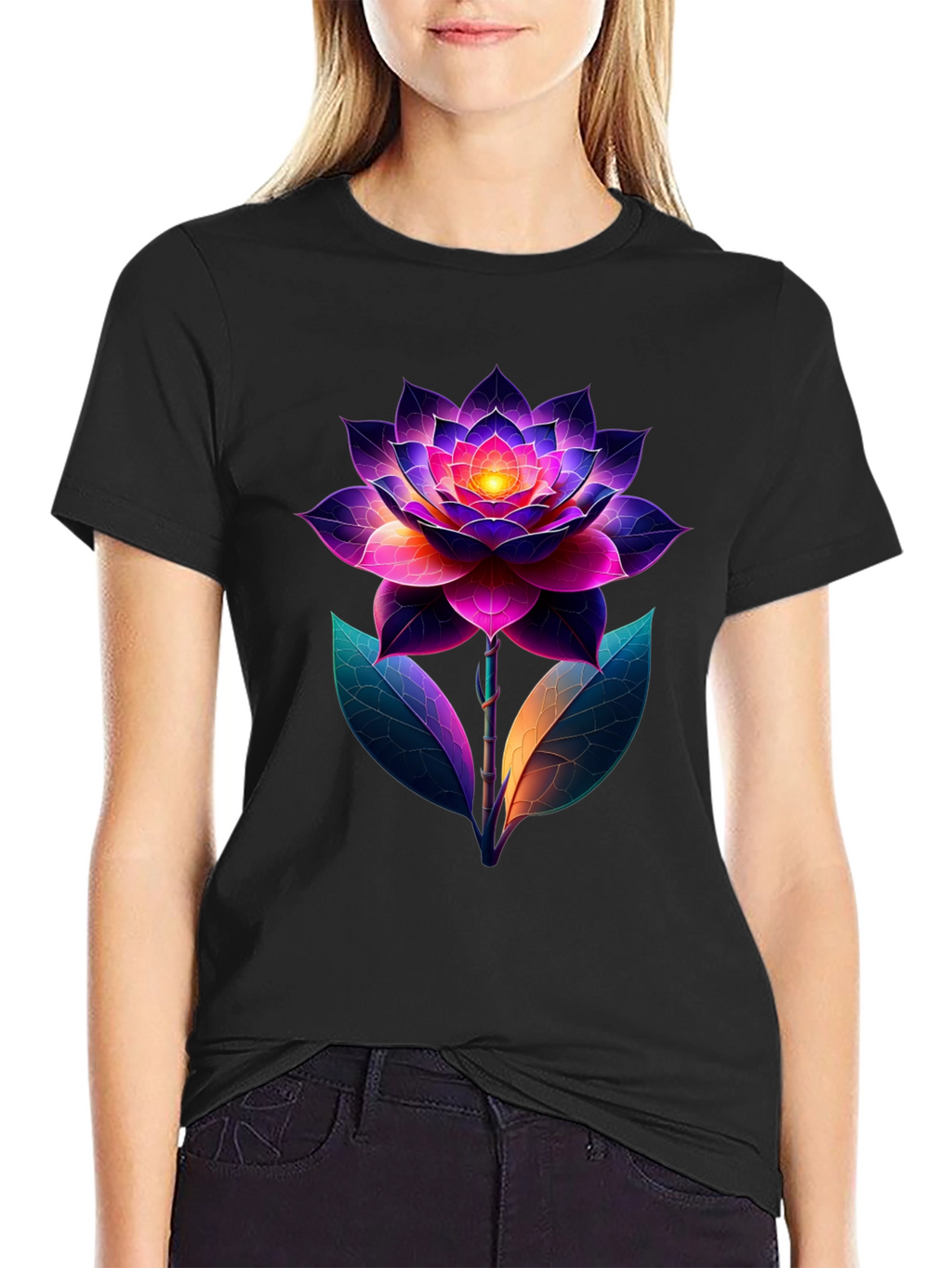Vibrant Lotus Flower Graphic T-Shirt