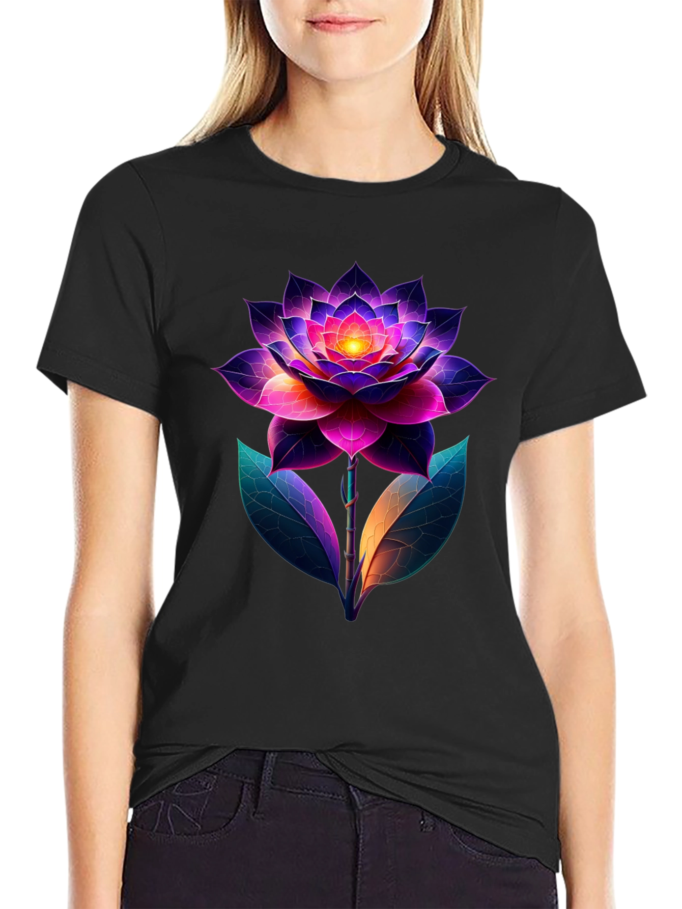 Vibrant Lotus Flower Graphic T-Shirt
