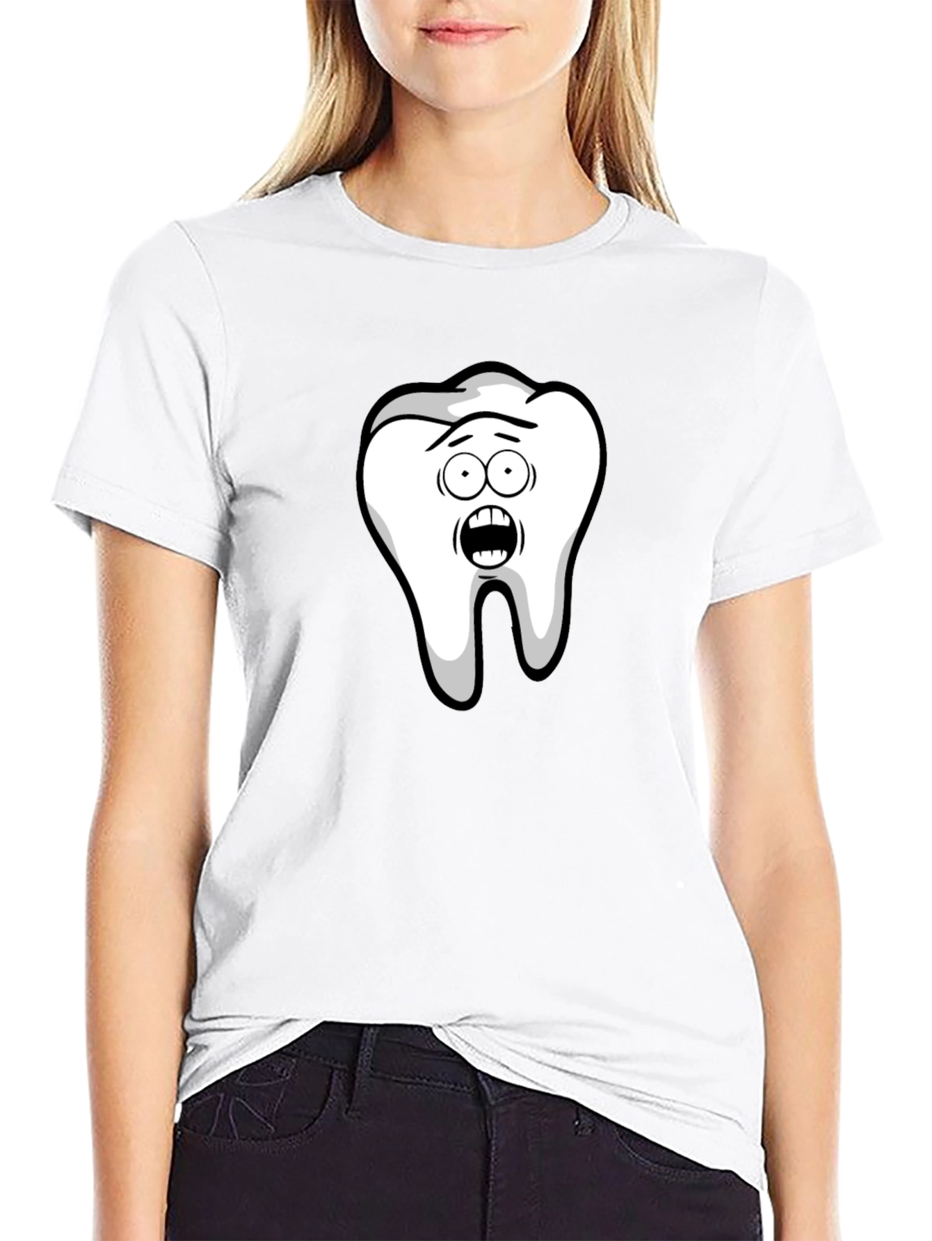 Funny Cartoon Tooth Black T-Shirt