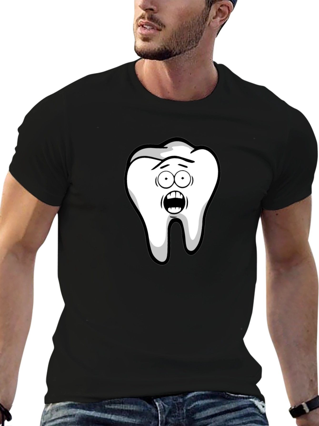 Funny Cartoon Tooth Black T-Shirt