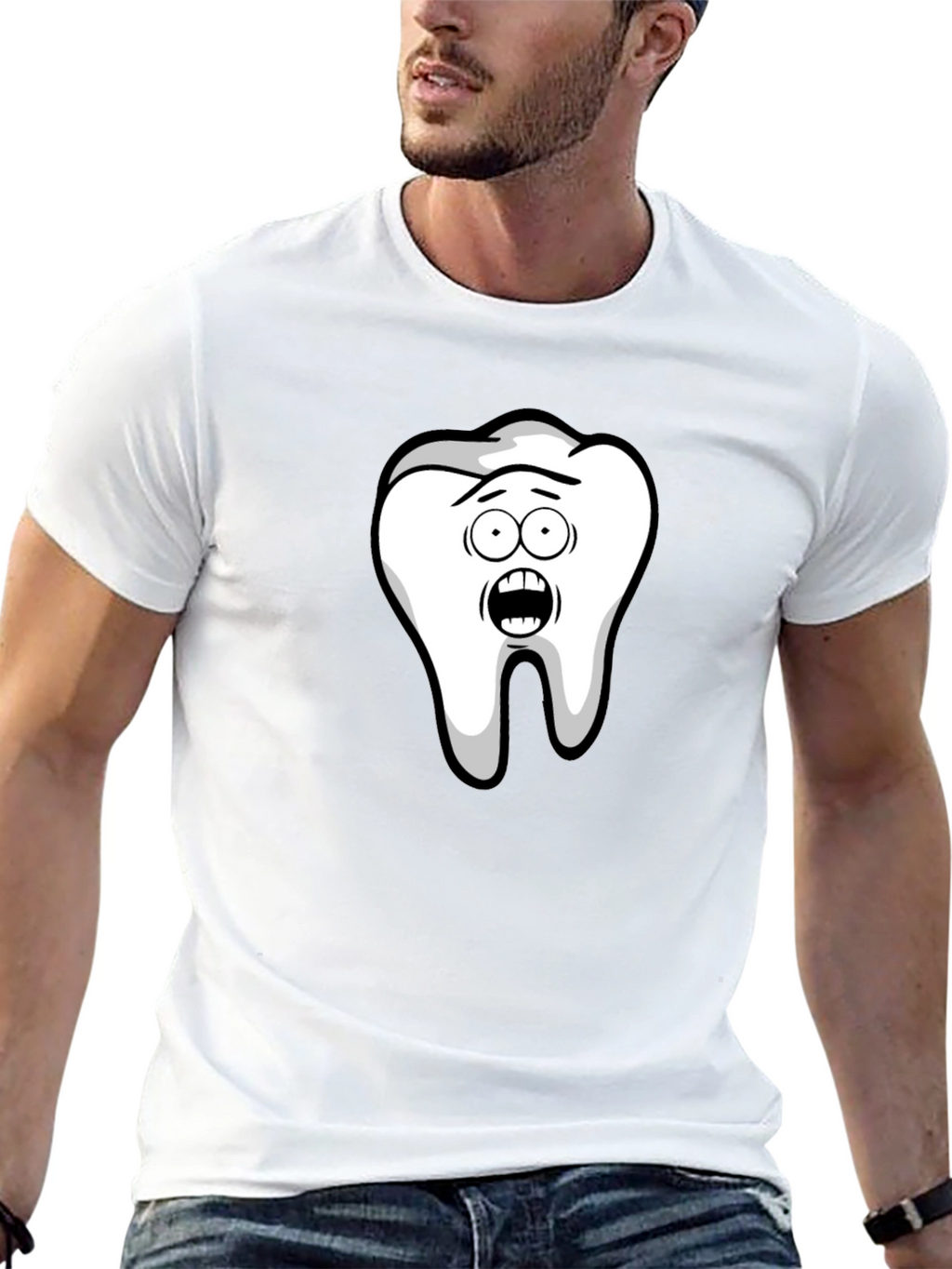 Funny Cartoon Tooth Black T-Shirt