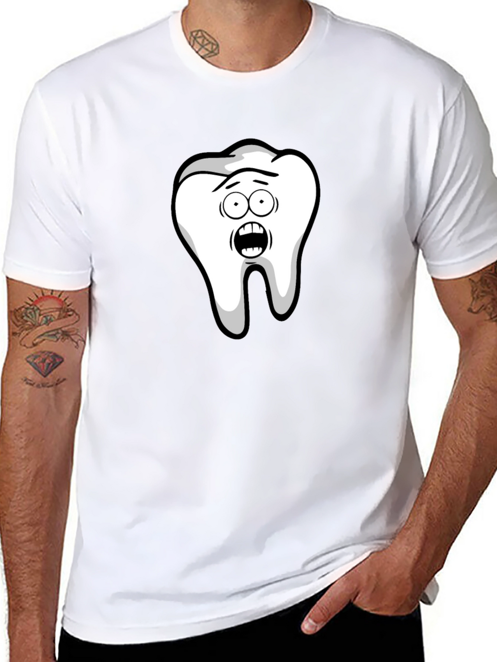Funny Cartoon Tooth Black T-Shirt