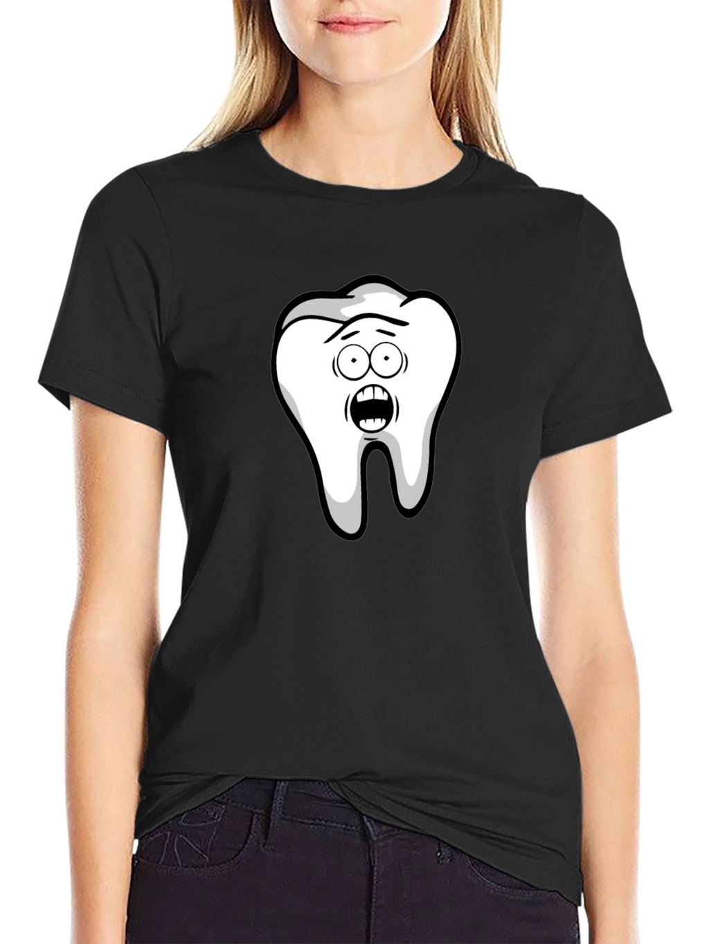 Funny Cartoon Tooth Black T-Shirt