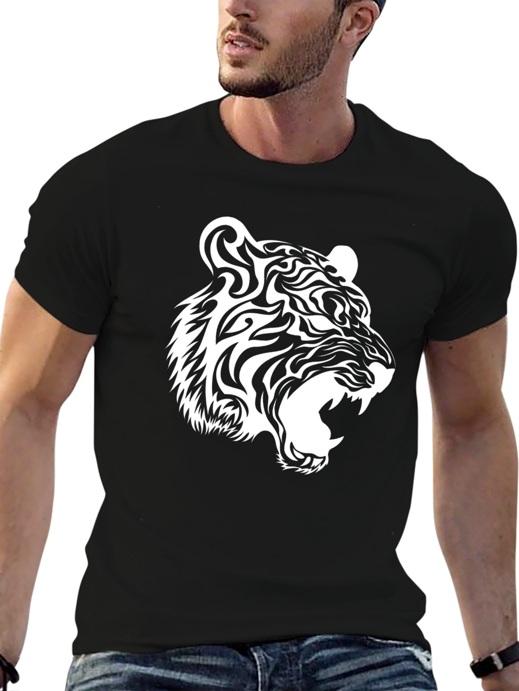 Cool Tiger Graphic Tee - Black Cotton T-Shirt